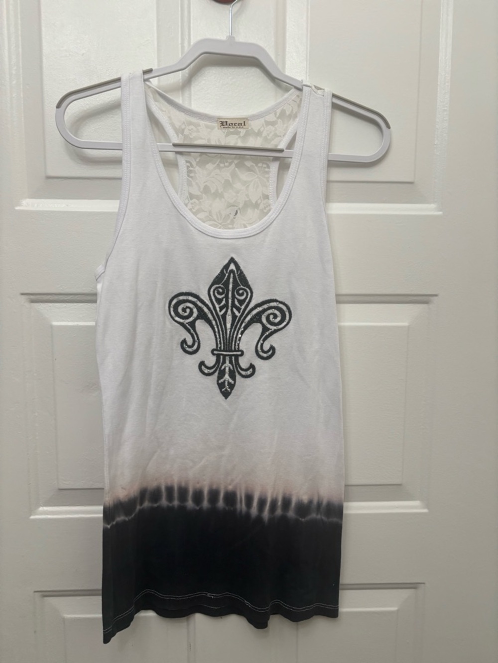 Vocal White and Black Ombre Tank with Fleur-de-Lis
